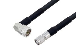 N Male Right Angle to Reverse Polarity TNC Male Cable 24 Inch Length Using LMR-400-UF Coax with HeatShrink, LF Solder