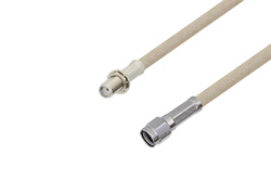 SMA Female Bulkhead to Reverse Polarity SMA Male Cable 24 Inch Length Using RG141 Coax