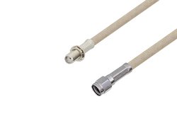 SMA Female Bulkhead to Reverse Polarity SMA Male Cable 36 Inch Length Using RG141 Coax