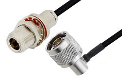 N Female Bulkhead to N Male Right Angle Cable 50 cm Length Using PE-SR402FLJ Coax