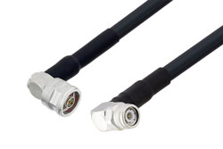 N Male Right Angle to TNC Male Right Angle Low Loss Cable Using LMR-400 Coax with HeatShrink and 90 Deg. Clock in 150CM
