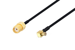 SMA Female to MCX Plug Right Angle Cable 60 Inch Length Using PE-SR405FLJ Coax