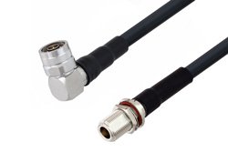 N Male Right Angle to N Female Bulkhead Cable 12 Inch Length Using LMR-400 Coax