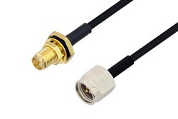 Reverse Polarity SMA Female Bulkhead to SMA Male Cable 150 cm Length Using PE-SR405FLJ Coax