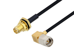 Reverse Polarity SMA Female Bulkhead to SMA Male Right Angle Cable 60 Inch Length Using PE-SR405FLJ Coax