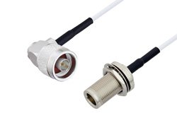N Male Right Angle to N Female Bulkhead Cable 200 cm Length Using RG188 Coax with HeatShrink