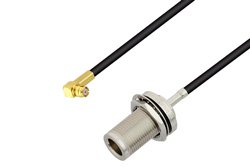 Push-On SMP Female Right Angle to N Female Bulkhead Cable 12 Inch Length Using LMR-100 Coax