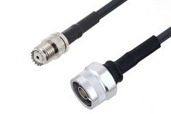 Mini UHF Female to N Male Cable 100 cm Length Using LMR-195 Coax with HeatShrink