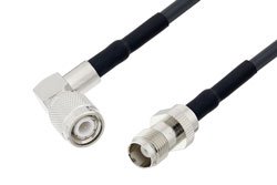 TNC Male Right Angle to TNC Female Cable 150 cm Length Using LMR-195 Coax with HeatShrink, LF Solder