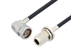 N Male Right Angle to N Female Bulkhead Cable 24 Inch Length Using LMR-240-UF Coax