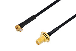 SMP Female Right Angle to SMA Female Bulkhead Cable 24 Inch Length Using PE-SR405FLJ Coax with HeatShrink