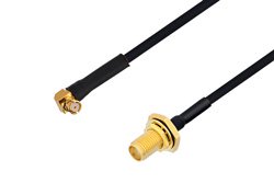 SMP Female Right Angle to SMA Female Bulkhead Cable 60 Inch Length Using PE-SR405FLJ Coax with HeatShrink