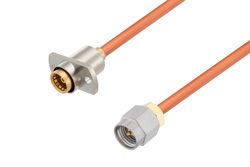Slide-On BMA Jack 2 Hole Flange to SMA Male Cable 24 Inch Length Using RG402 Coax