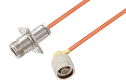 N Female 4 Hole Flange to N Male Right Angle Cable Using RG402 Coax