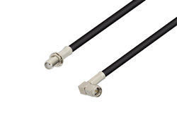 SMA Female Bulkhead to SMA Male Right Angle Low Loss Cable 12 Inch Length Using PE-C195 Coax