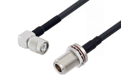 TNC Male Right Angle to N Female Bulkhead Low Loss Cable 36 Inch Length Using LMR-240-UF Coax