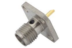 SMA Female Connector Solder Attachment 4 Hole Flange Mount Solder Cup Terminal, .340 inch Hole Spacing