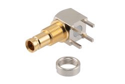 12G SDI 75 Ohm 1.0/2.3 Female Right Angle Bulkhead Mount Connector Solder Attachment Thru Hole PCB