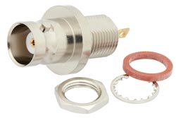 BNC Female Bulkhead Mount Hermetically Sealed Connector Solder Attachment Spade Terminal, .350 inch D Hole