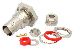 BNC Female Bulkhead Mount Connector Clamp/Solder Attachment for RG58, RG142, RG223, RG400, RG141, RG303, RG55, LMR-195, .480 inch D Hole