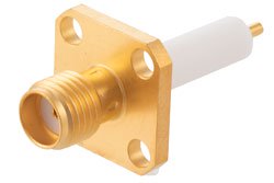 SMA Female Connector Solder Attachment 4 Hole Flange Mount Stub Terminal, .340 inch Hole Spacing