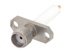 SMA Female Connector Solder Attachment 2 Hole Flange Mount Stub Terminal, .481 inch Hole Spacing, .050 inch Diameter