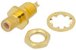 SMB Jack Bulkhead Mount Connector Solder Attachment Solder Cup Terminal, .177 inch D Hole, Front Mount