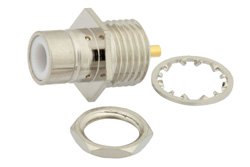 75 Ohm SMB Jack Bulkhead Connector Solder Attachment Solder Cup Terminal, .295 inch D Hole