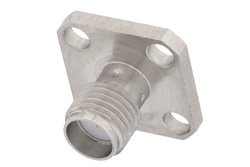 SMA Female Connector Solder Attachment 4 Hole Flange Mount Pin Terminal, .340 inch Hole Spacing