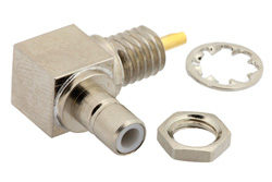 SMB Jack Right Angle Bulkhead Mount Connector Solder Attachment Solder Cup Terminal, .177 inch D Hole