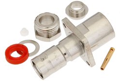 MHV Female Connector Clamp/Solder Attachment 4 Hole Flange Mount for RG59B/U, RG62, RG71, .500 inch Threaded Hole Spacing