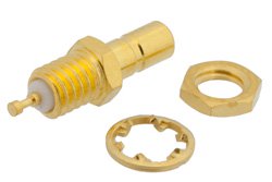 SSMB Jack Bulkhead Mount Connector Solder Attachment Turret Terminal, .126 inch D Hole, Front Mount