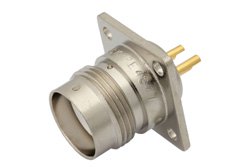 3/4 inch-20 Twinax Female Connector Solder Attachment 4 Hole Flange Mount Solder Cup Terminal, .718 inch Hole Spacing