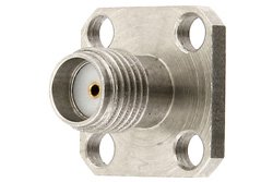 SMA Female Field Replaceable Connector With EMI Gasket 4 Hole Flange Mount .018 inch Pin, .500 inch Flange Size