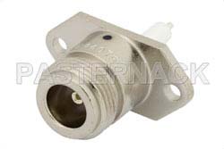 N Female Connector Solder Attachment 2 Hole Flange Mount Pin Terminal, 1.0 inch Hole Spacing