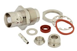 C Female Bulkhead Connector Clamp/Solder Attachment For RG58, RG55, RG141, RG142, RG223, RG400, .596 inch D Hole