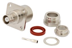 MHV Female Connector Clamp/Solder Attachment 4 Hole Flange For RG213, RG214, RG8, RG9, RG11, RG225, RG393, .718 inch Hole Spacing