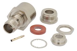75 Ohm TNC Female Bulkhead Mount Connector Clamp/Solder Attachment for RG6, .480 inch D Hole