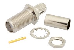 RT SMA Female Bulkhead Connector Crimp/Solder Attachment For RG55, RG141, RG142, RG223, RG400, .235 inch D Hole