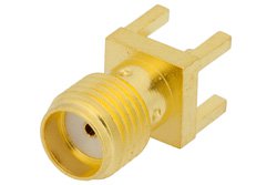 RT SMA Female Connector Solder Attachment Thru Hole PCB, .200 inch x .067 inch Hole Spacing