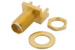 SMA Female Bulkhead Mount Connector Solder Attachment .042 inch End Launch PCB, .250 inch Diameter, .030 inch Diameter