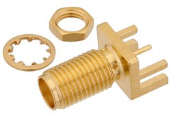 SMA Female Bulkhead Mount Connector Solder Attachment .062 inch End Launch PCB, .250 inch Diameter, .030 inch Diameter