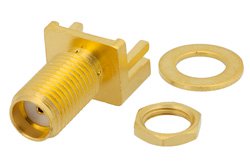 SMA Female Bulkhead Mount Connector Solder Attachment .042 inch End Launch PCB, .250 inch Diameter, .020 inch x .010 inch Contact
