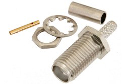 SMA Female Bulkhead Mount Connector Crimp/Solder Attachment for RG316, RG174, RG188, PE-B100, PE-C100, .100 inch, LMR-100, .235 inch D Hole