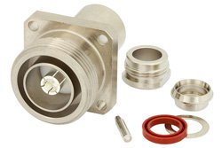 7/16 DIN Female Connector Clamp/Solder Attachment 4 Hole Flange For RG213, RG214, RG8, RG9, RG225, RG393, .975 inch Hole Spacing