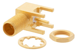 RP MCX Jack Right Angle Bulkhead Connector Solder Attachment Thru Hole PCB, .177 inch D Hole