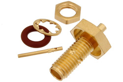 SSMA Female Bulkhead Mount Connector Solder Attachment for PE-047SR, PE-SR047AL, PE-SR047FL, .177 inch D Hole