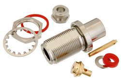 N Female Bulkhead Mount Connector Clamp/Solder Attachment for PE-SR405AL, PE-SR405FL, RG405, PE-SR405TN, .640 inch DD Hole