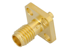 SSMA Female Connector Solder Attachment 4 Hole Flange Mount for PE-047SR, PE-SR047AL, PE-SR047FL, .232 inch Hole Spacing