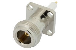 N Female Connector Solder Attachment 4 Hole Flange Mount Pin Terminal, .500 inch Hole Spacing